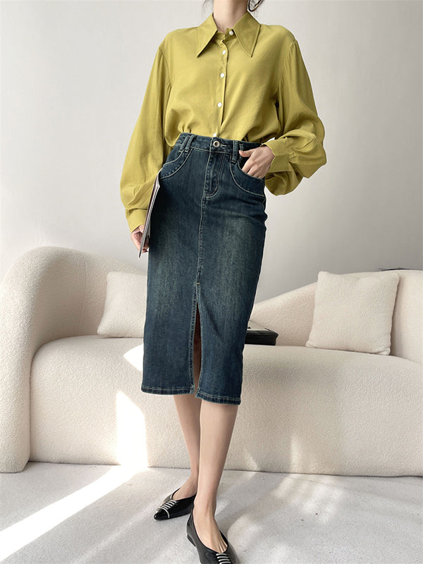 Loose Puff Sleeves Pleated Split-Joint Sun Protection Lapel Blouses