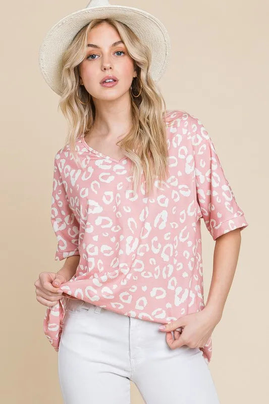 Loose Fit Animal Print Soft Knit Top