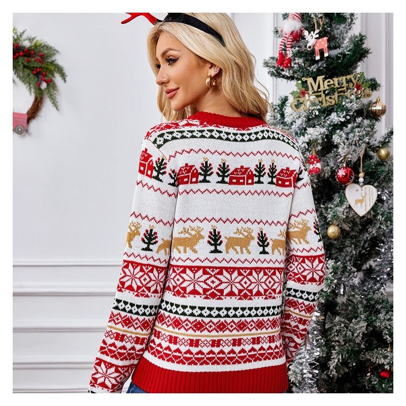 Deer Pattern Sequin Embroidered Christmas Sweater