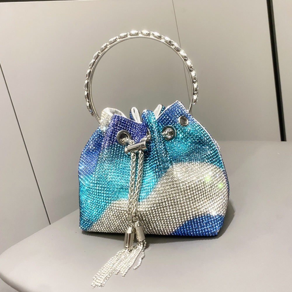 Diamond-Embellished Handle Tote Bag with Convertible Crossbody Strap | Women's Bucket Bag