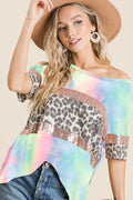 Tie Dye Terry Top with Leopard and Sequins Block
