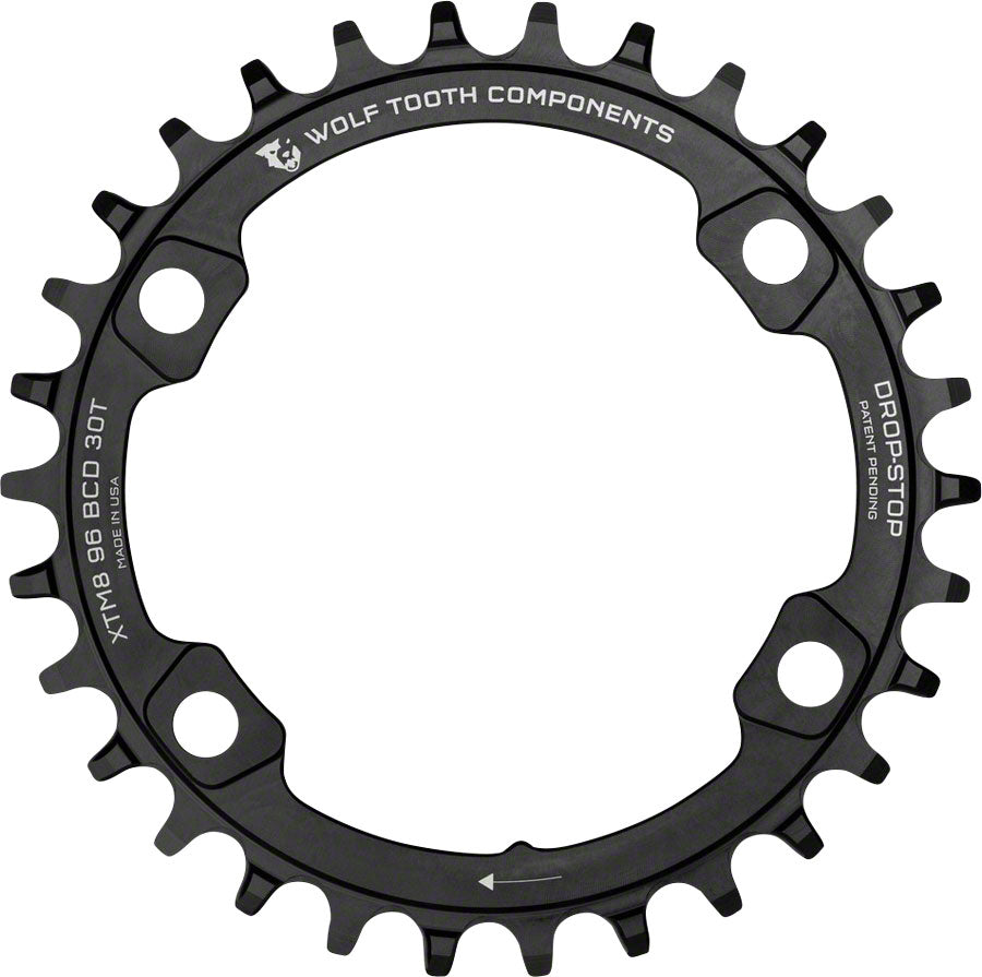 Wolf Tooth 96 BCD Chainring - 38t 96 Asymmetric BCD 4-Bolt Drop-Stop A For Shimano XT M8000 SLX M7000 Cranks BLK