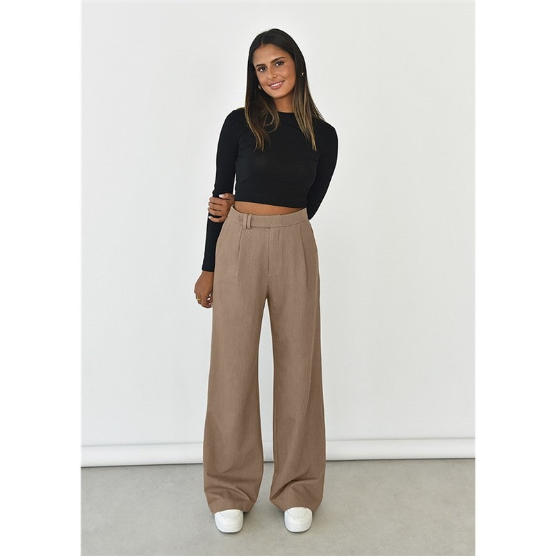 High Waisted Wide Leg trousers in Solid Color