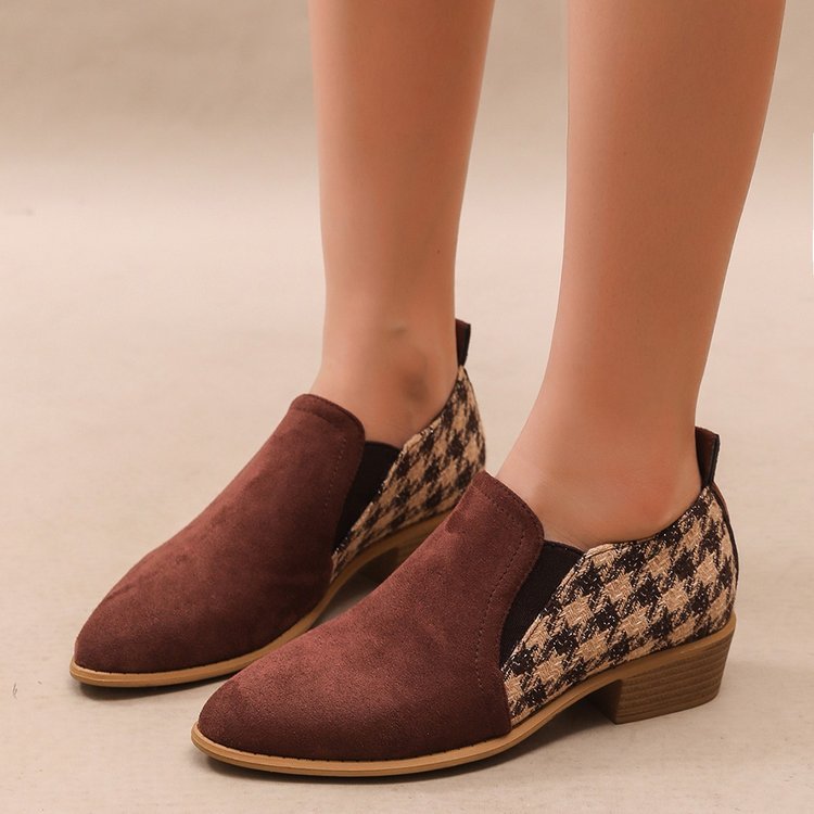 Women's Retro Color-Block Slip-On Shoes | Suede Mid Heel Dress Shoes
