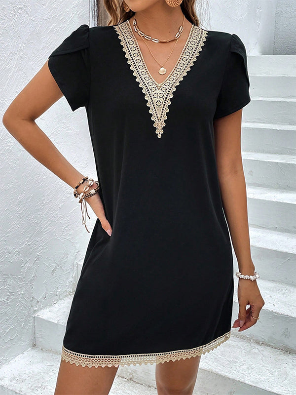 A-Line High Waisted Split-Joint V-Neck Mini Dresses