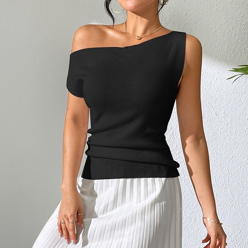 Sleek Knit Shoulder-Baring Sleeveless Top