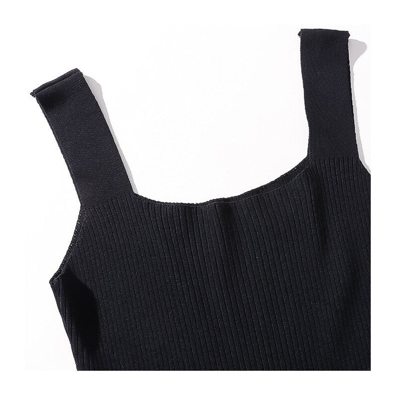 Knitted Hepburn Style Dress with Wide Shoulder Straps