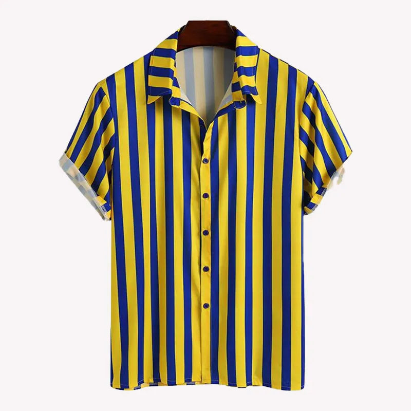 Men's Full Size Striped Button Up Shirt and Shorts Set Plus Size