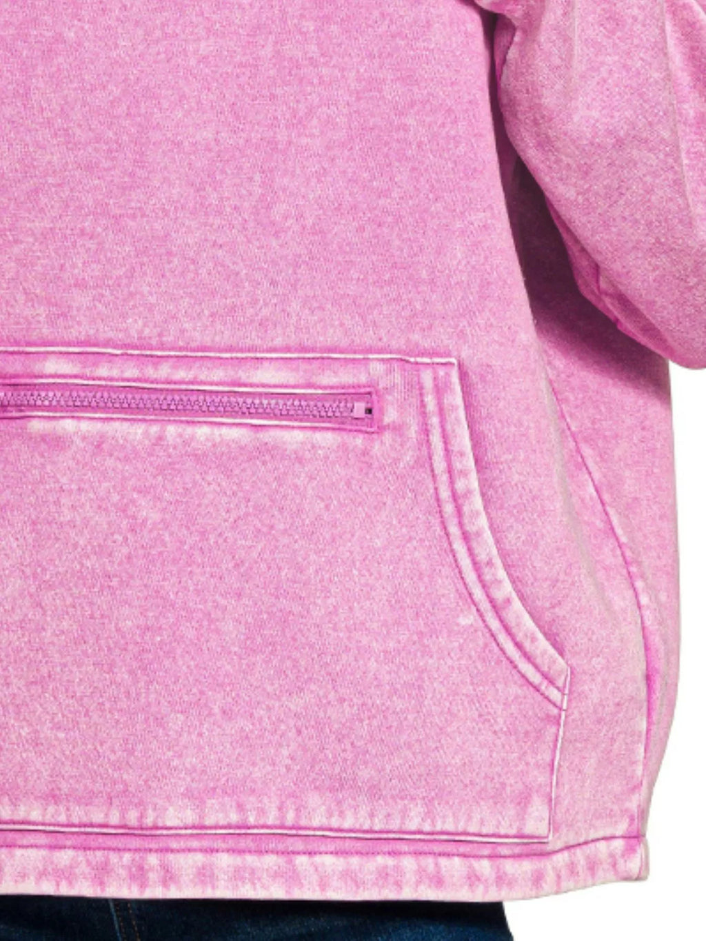 Fleece Washed High Neck Kangaroo Pocket Sweatshirt