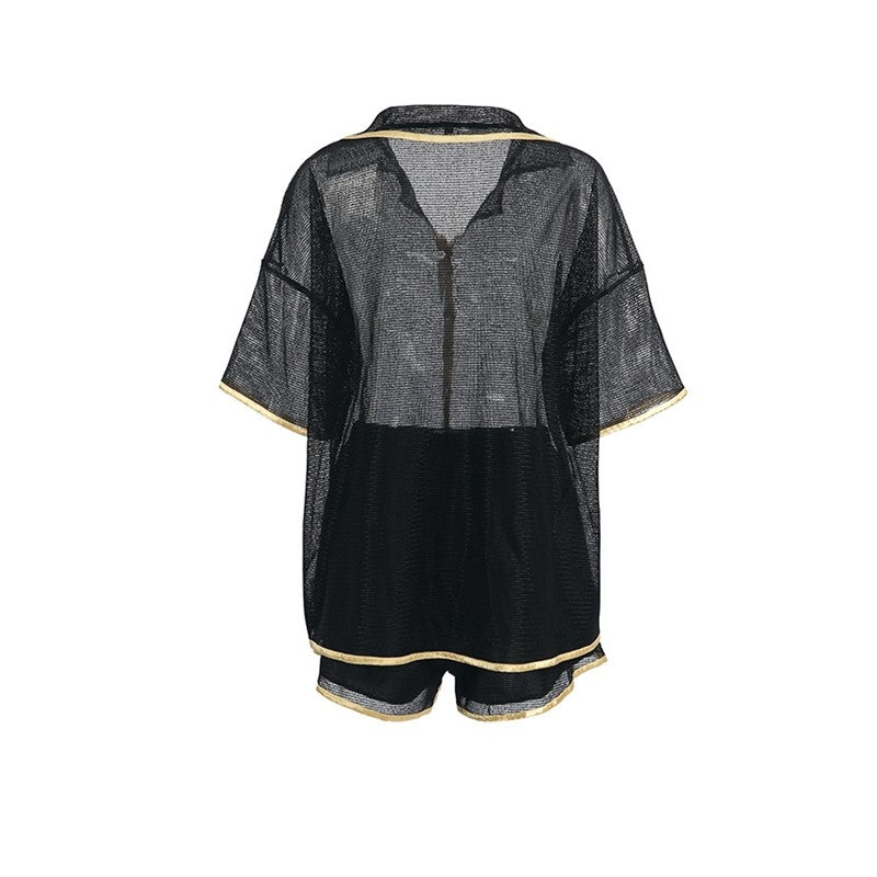 Convertible Open-Front Short Sleeve Sleepwear Set