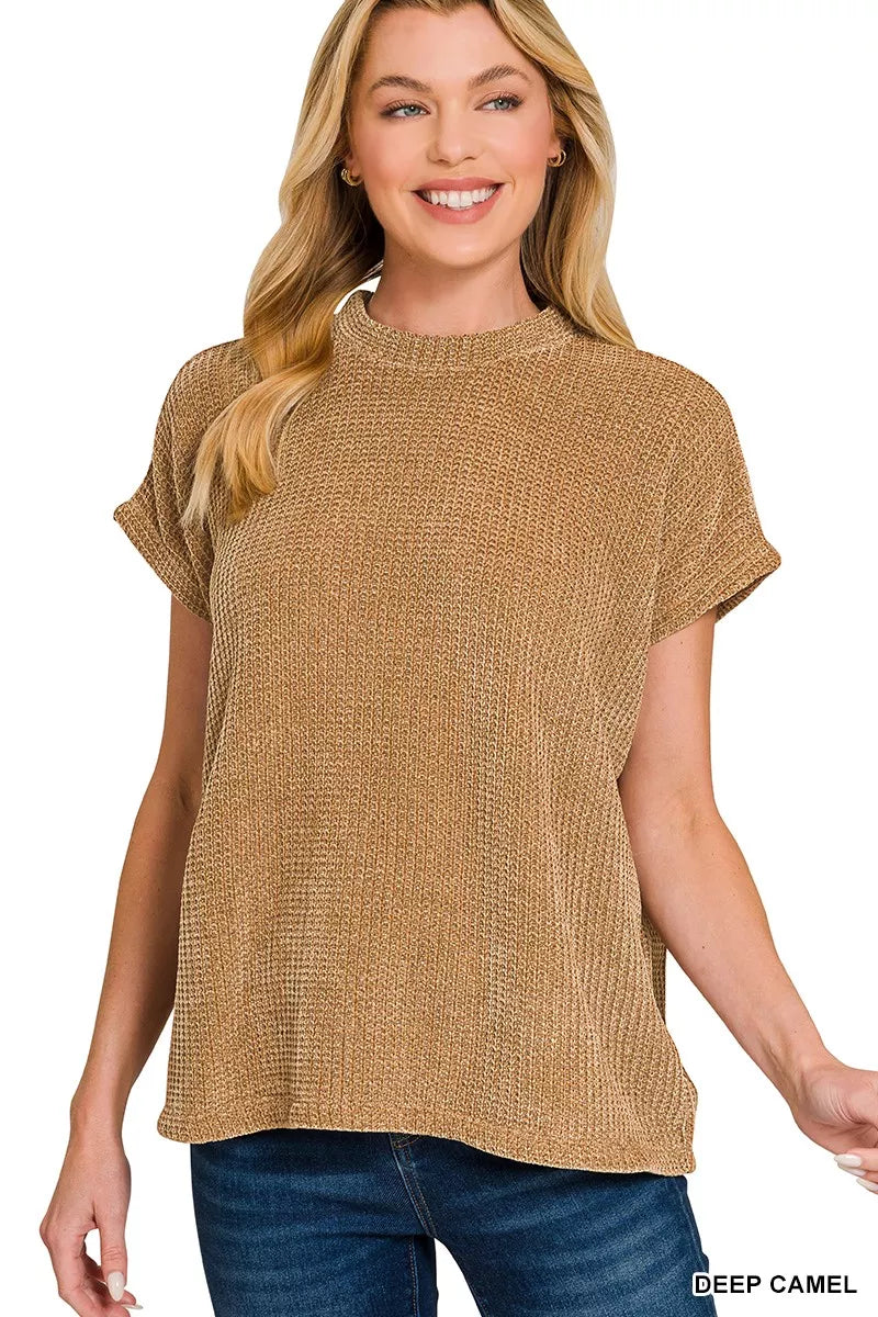 Chenille Waffle Cap Sleeve Sweater