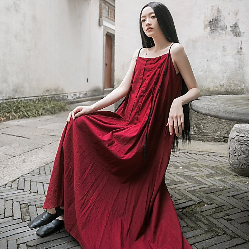 Flowy Solid Color Sling Dress