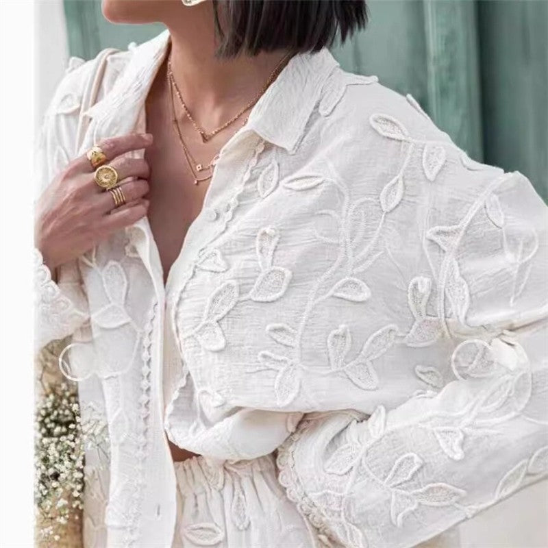 Fashionable White Silk Jacquard Co-ord Set