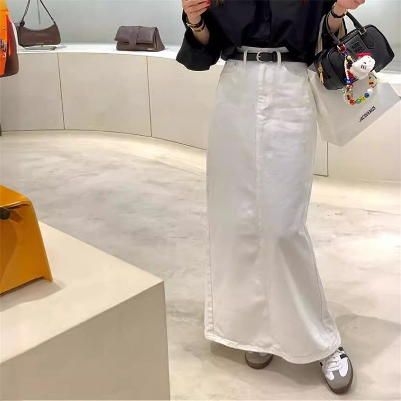 High-Waisted Back-Slit Midi Skirt in Solid Color