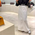 High-Waisted Back-Slit Midi Skirt in Solid Color