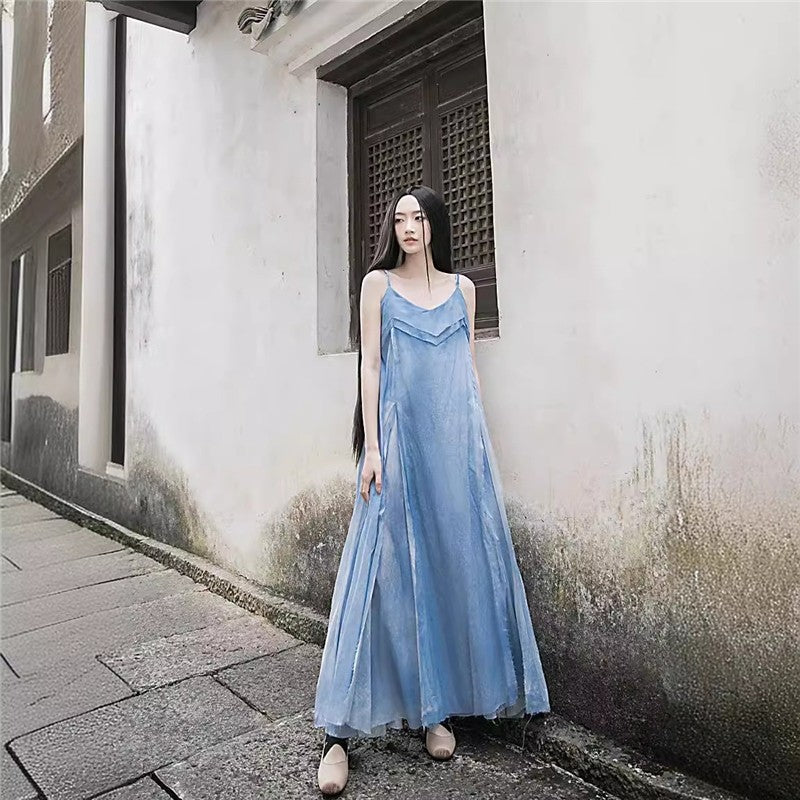 Ruffled Hem Elegant Maxi Dress in Solid Color