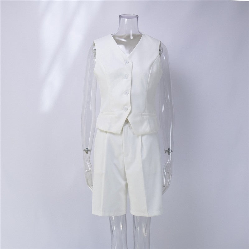 Straight-Cut Suit Vest and Shorts Set