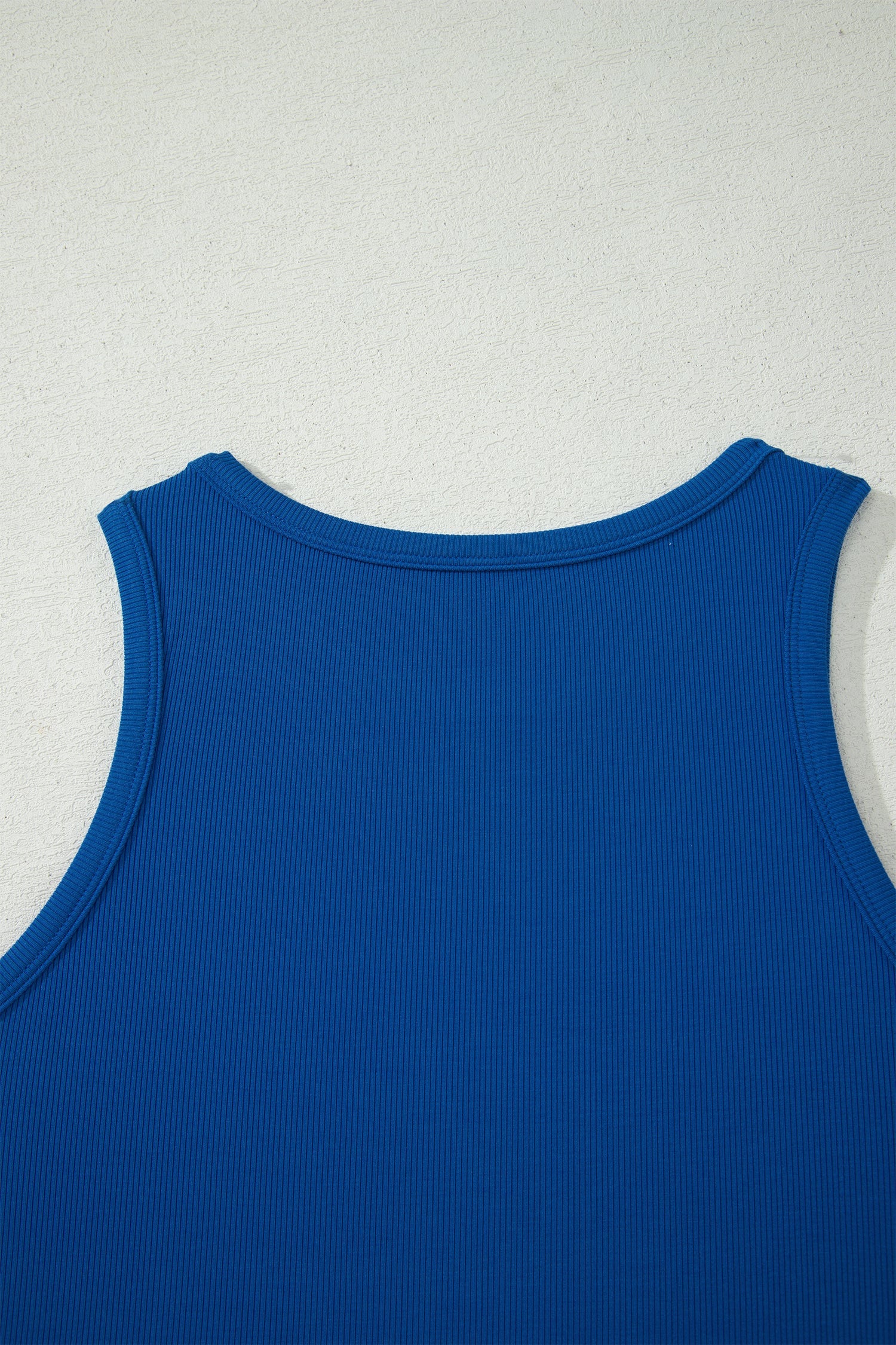 Dark Blue Ribbed Slim Tank Pocketed Wide Leg Shorts Set