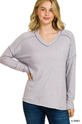 Soft Melange Hacci Exposed Seam Hi-low Tee