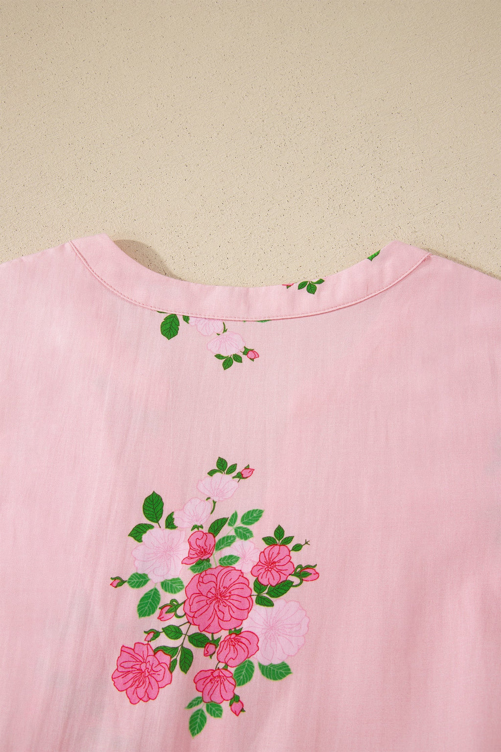 Pink Notched Neck Flutter Short Sleeve Floral Print Maxi Dress
