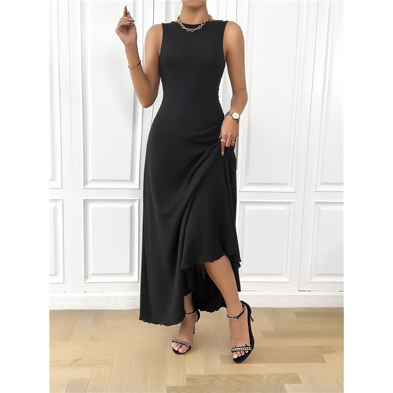 Solid Color Crewneck Sleeveless Backless Bandage Maxi Dress