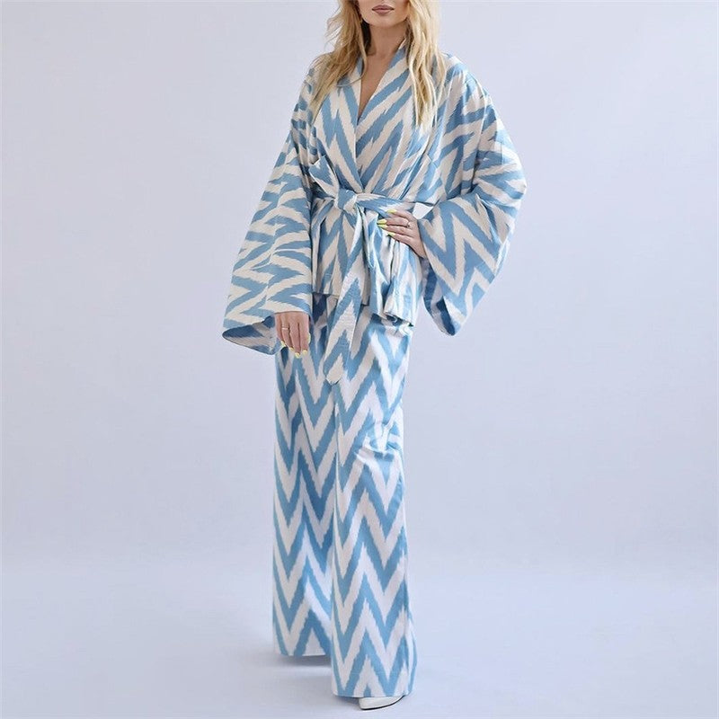Floral Printed Long-Sleeve Top and Matching Long Pants Pajama Set