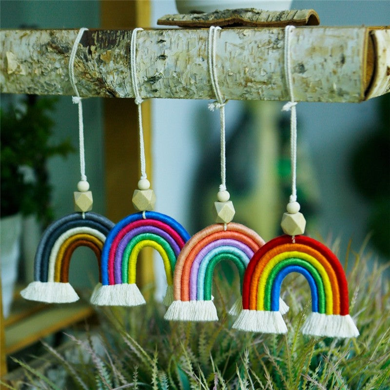 Colorful Handmade Crocheted Rainbow Car Hanging Decorations