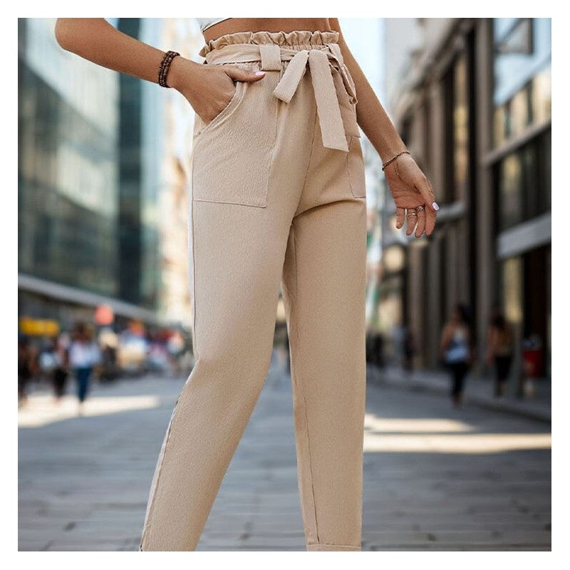 Elastic Waist Solid Color Long Pants