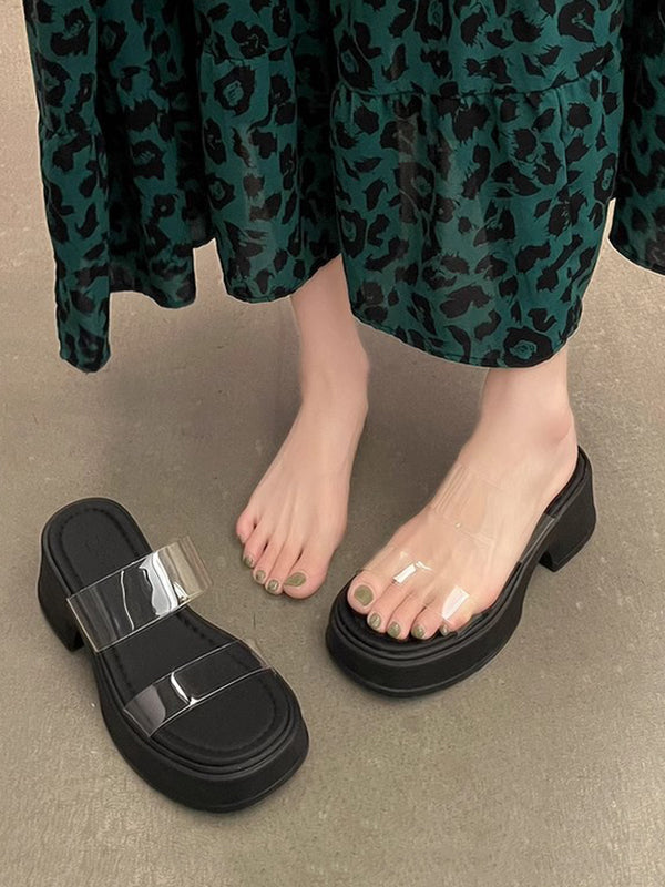 Open Toe Round-Toe Split-Joint Transparent Pumps Sandals Slippers