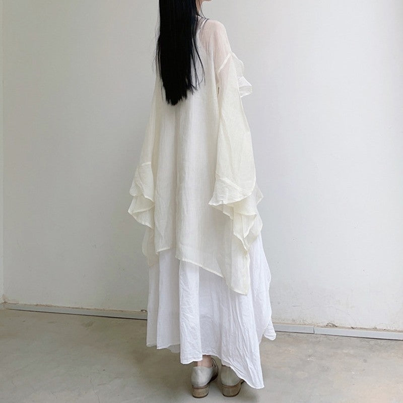 Sheer Half Sleeve Loose Fit Casual Cardigan in Solid Color