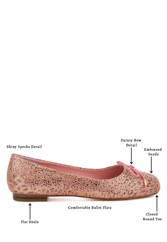 Apollon Bow Detail Foil Print Suede Ballerinas