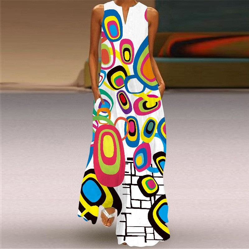 Sleeveless V-Neck Floral Print Casual Dress