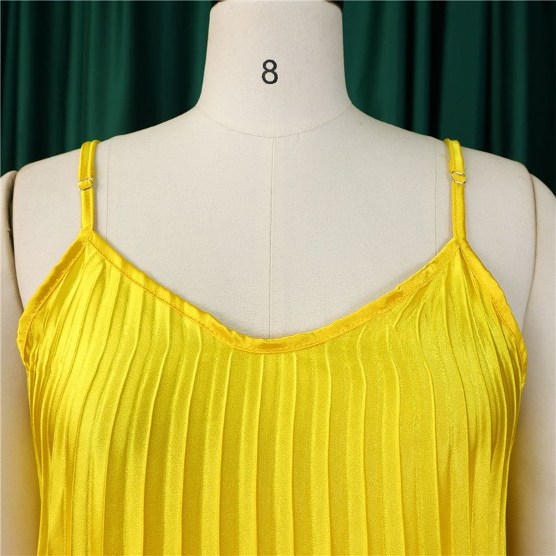 Solid Color Halter Pleated A-Line Dress