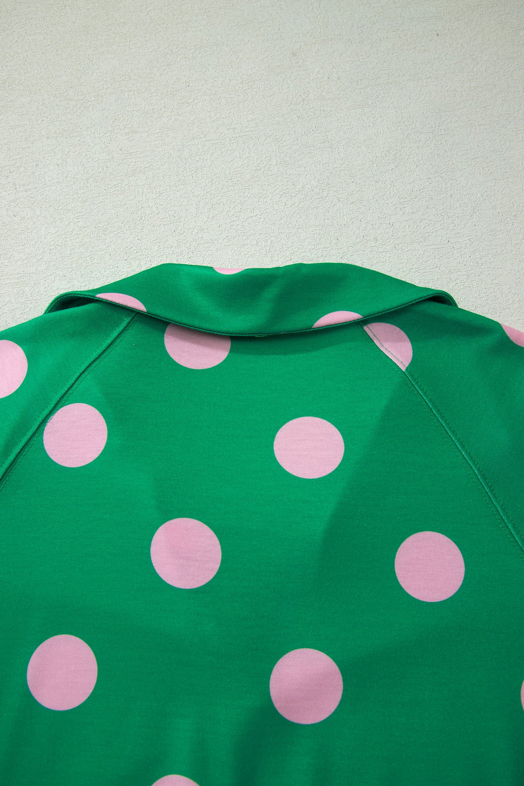 Green Polka Dot Print V Neck Tee Short Set