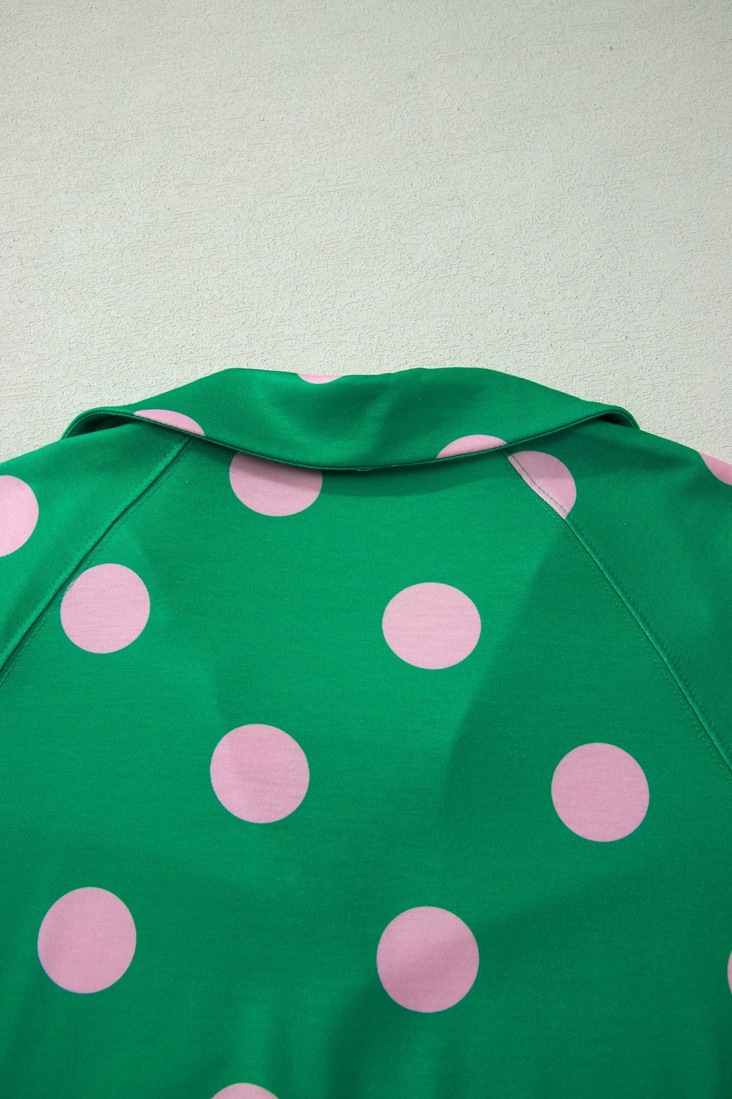 Green Polka Dot Print V Neck Tee Short Set