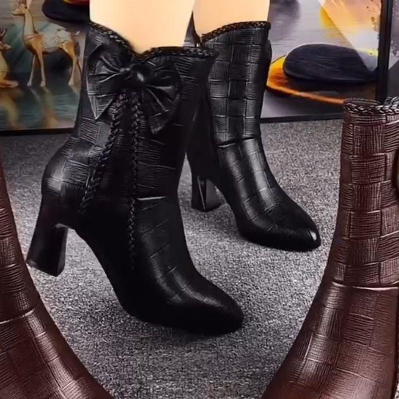 Women's Velvet-Lined Mid-Calf Boots with Side Zipper | Low Heel