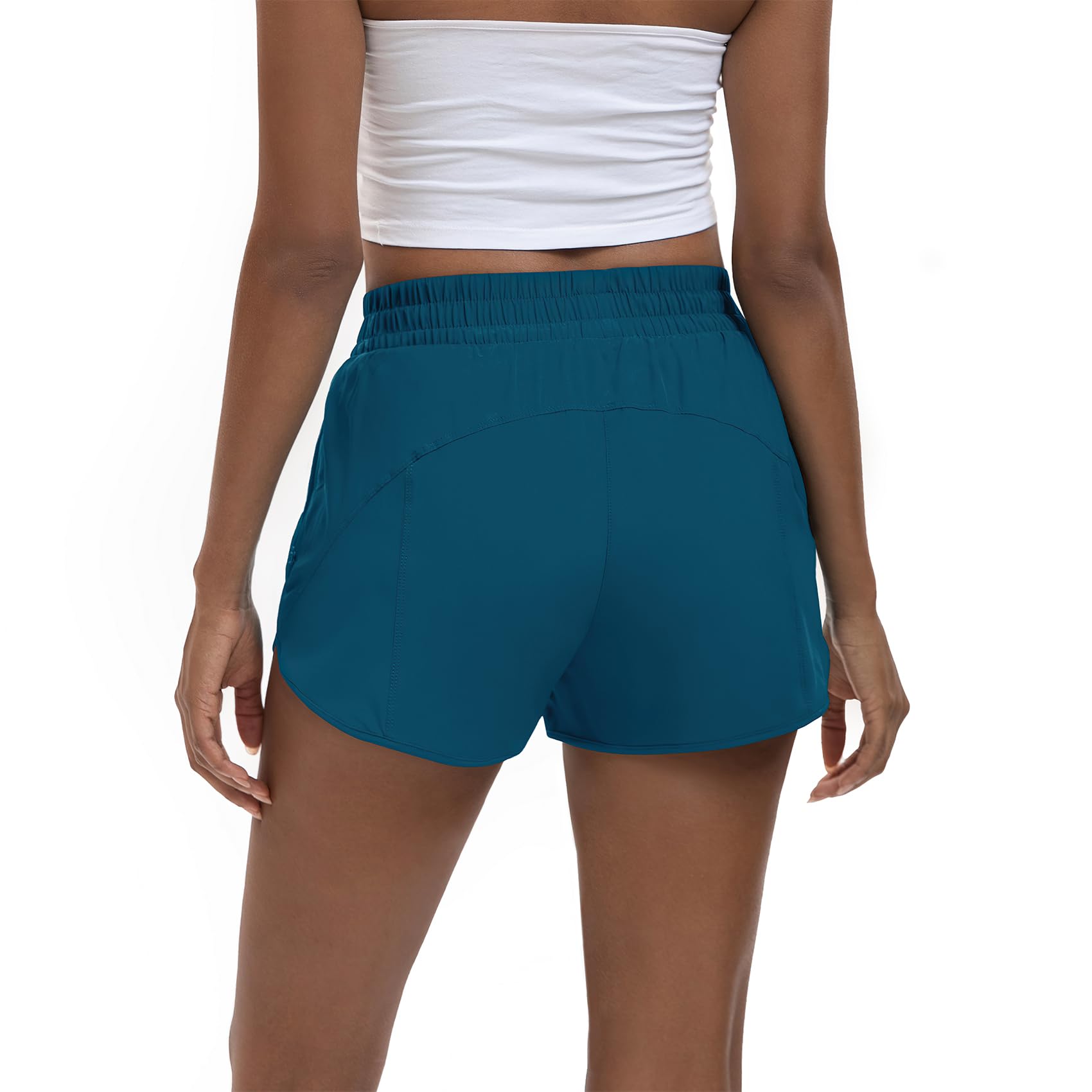 SAFWAK Women's High Waisted Running Shorts Quick Dry Zipper Pocket Turquoise L