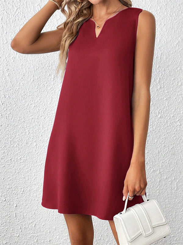 A-Line High Waisted Solid Color V-Neck Mini Dresses
