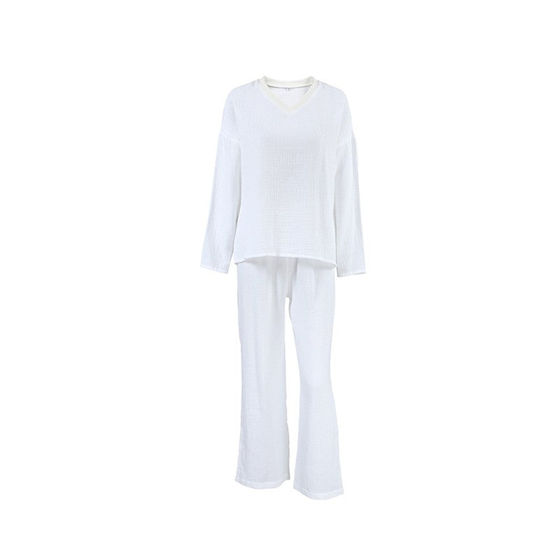 White Long-Sleeve Long Pants Pajama Set
