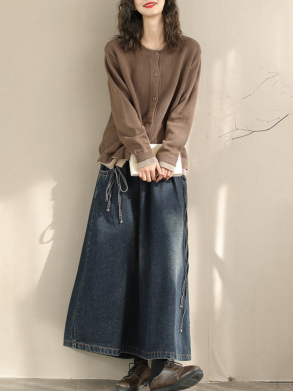 A-Line Loose Elasticity Pockets Tied Skirts Bottoms