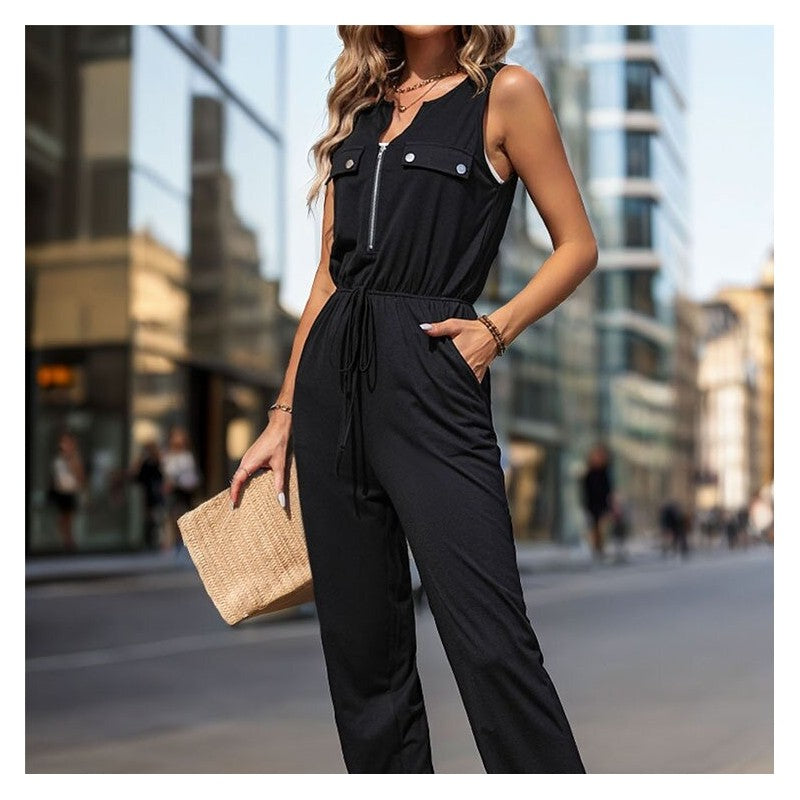 Sleek Sleeveless Long Jumpsuit in Solid Color