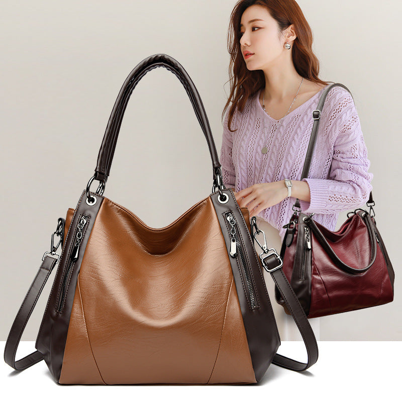 Women's Soft Leather Tote Bag - Urban Minimalist Shoulder Bag with Multiple Compartments