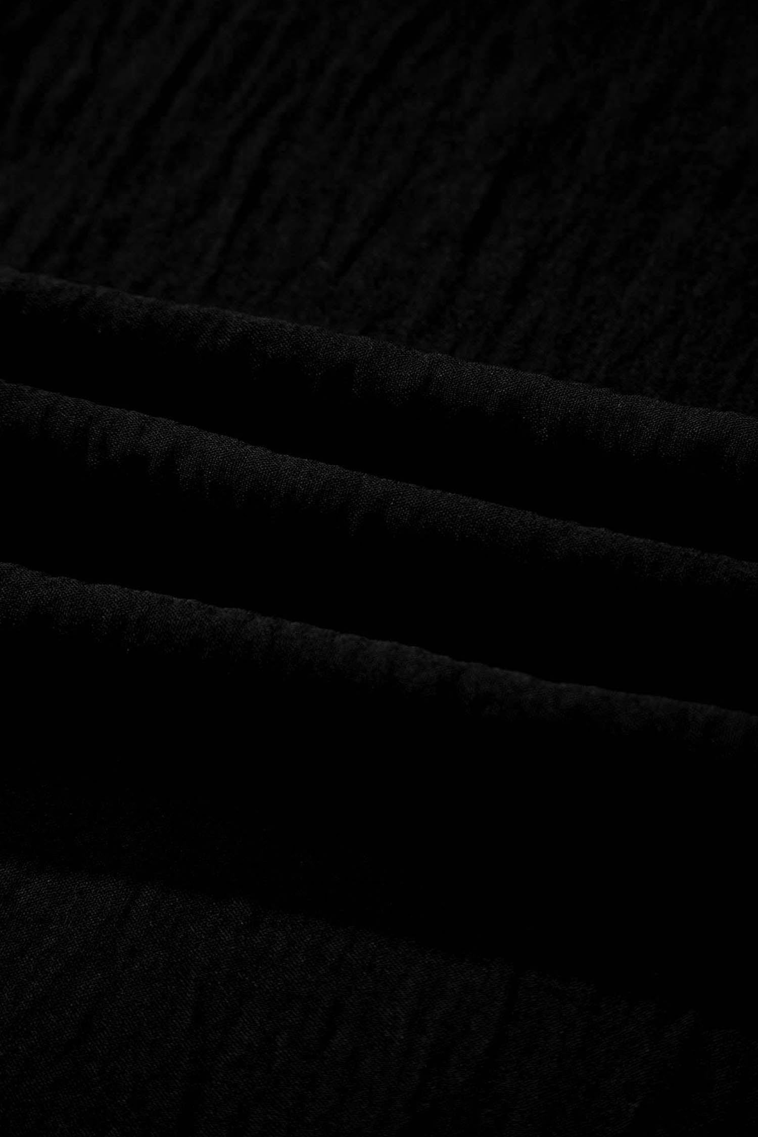 Color black Solid Color Textured Crossed Waist Loose Pants