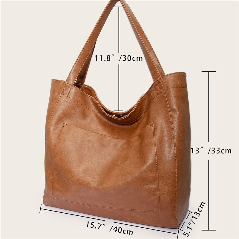 Leather Shoulder Bag with Front Pocket