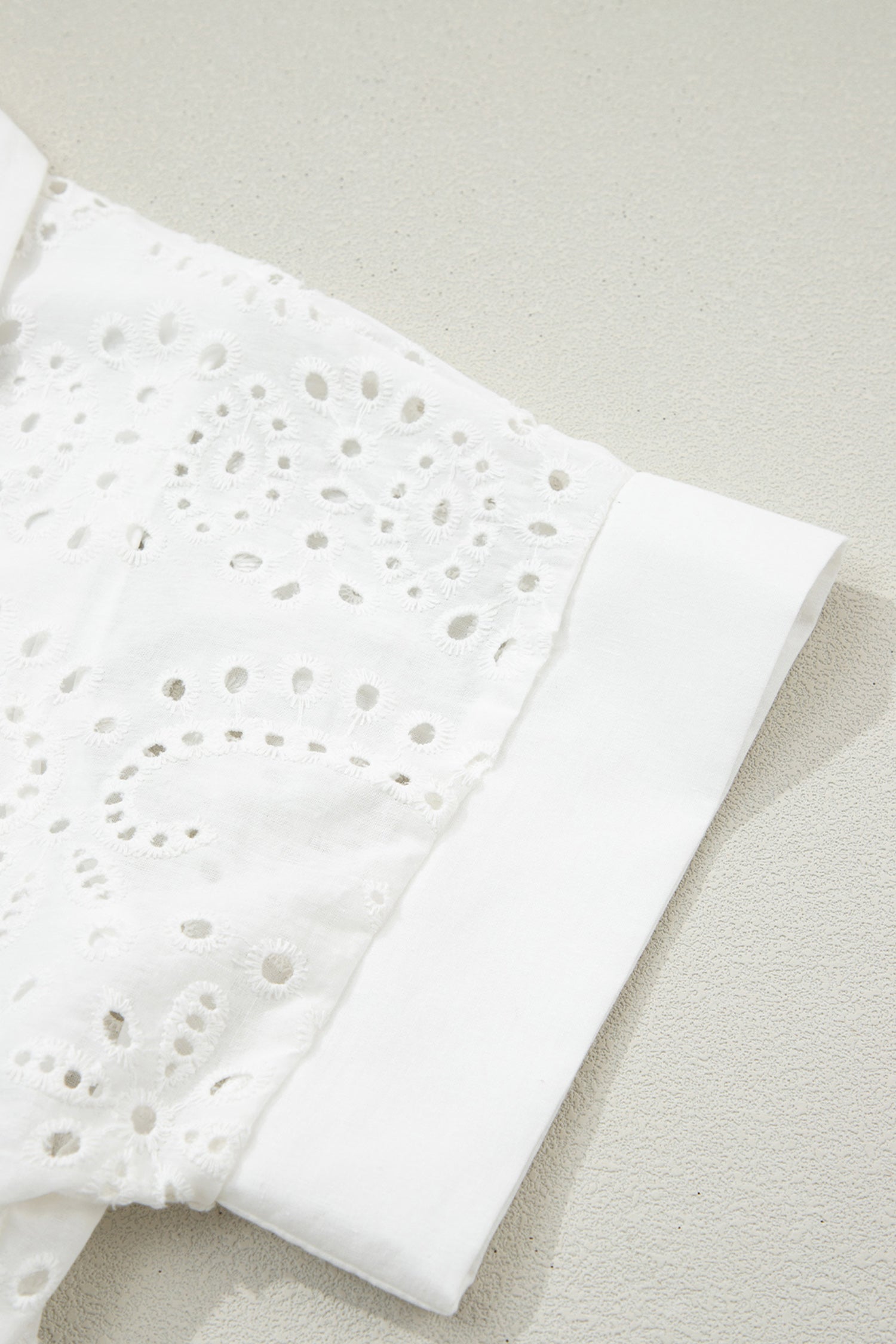 White Solid Color Eyelet Embroidered T Shirt Mini Dress