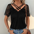 V-Neck Lace Patchwork Casual Short Sleeve Top