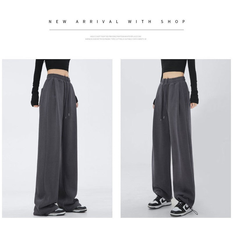 Casual Loose Wide Leg Drawstring Pants with Elastic Waist in Solid Color