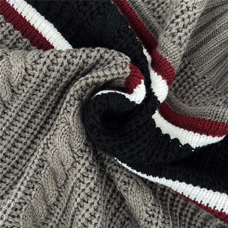 Half Zip, Half High Neck Sweater With Contrasting Colors