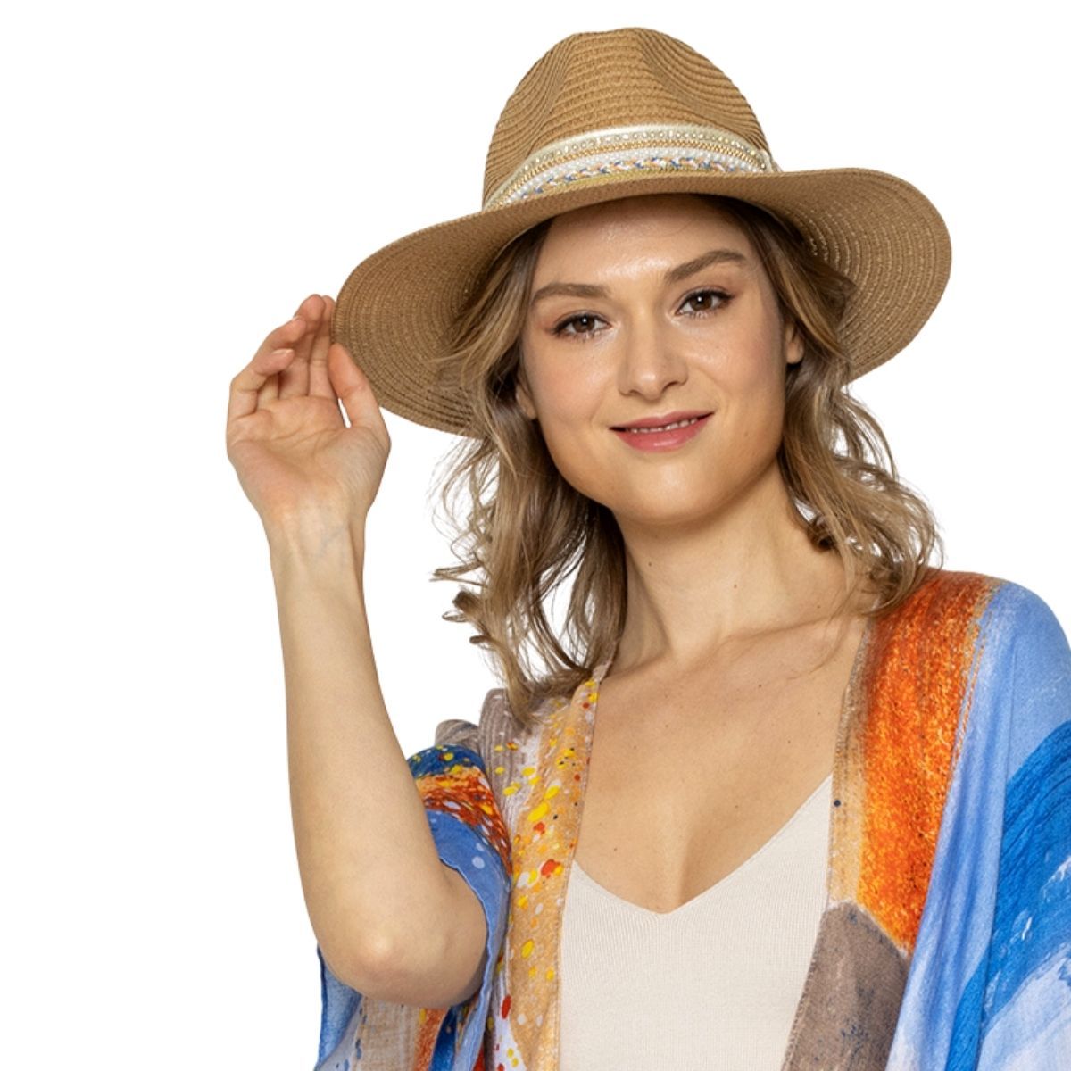 Panama Hat with Pearl Embellishments – Stylish Camel Fashion Accessory