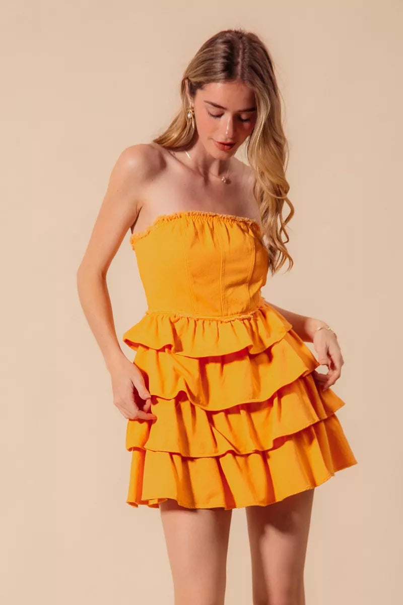Strapless Ruffle Layered Game Day Cheer Up Dress